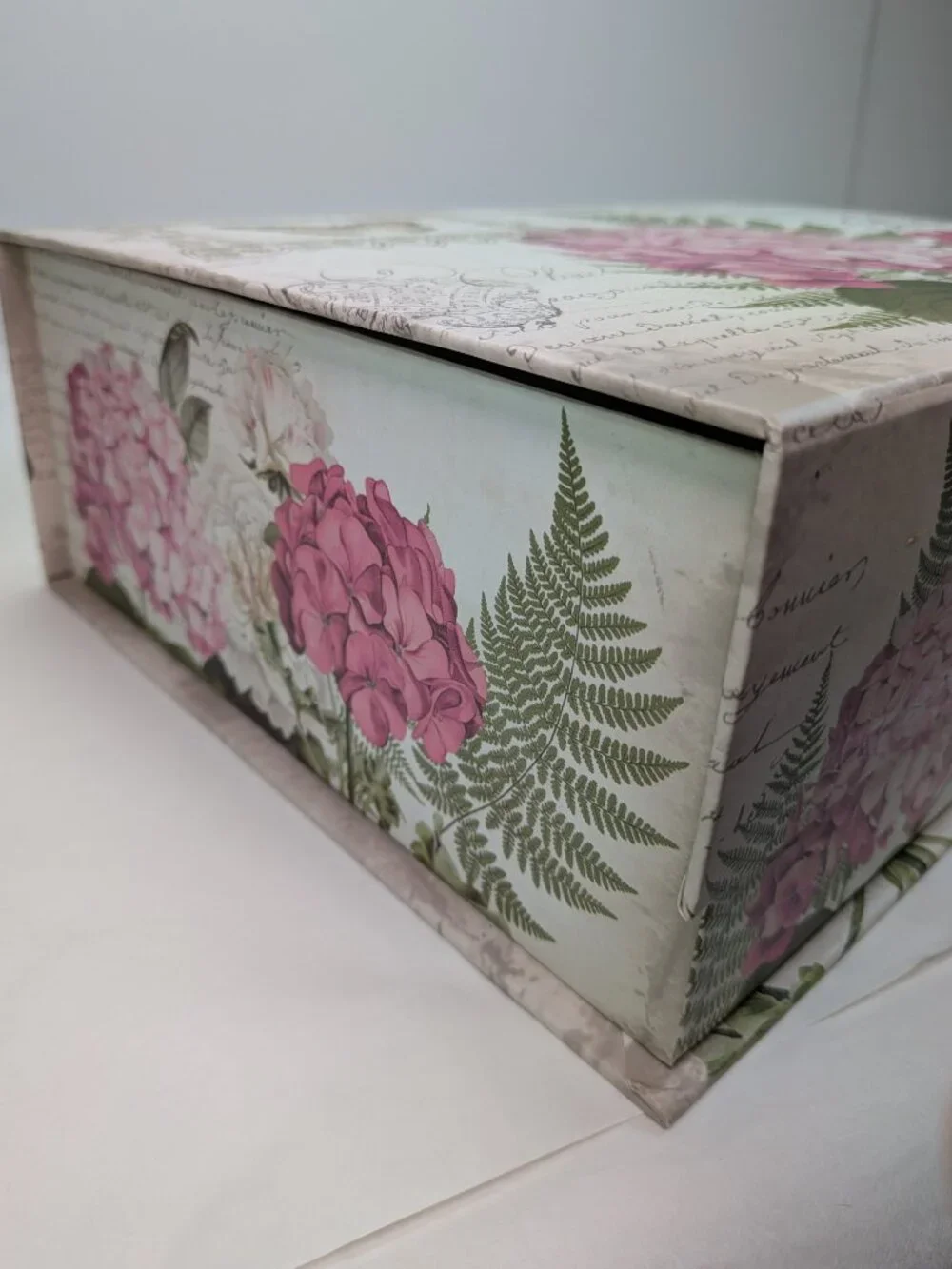 Paris Locksmith Storage Box Pink Hydrangea Gold Metallic Floral Art Large